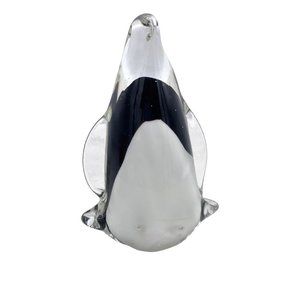 Glass Penguin Hand Blown Clear White Black Sommerso Technique Paperweight